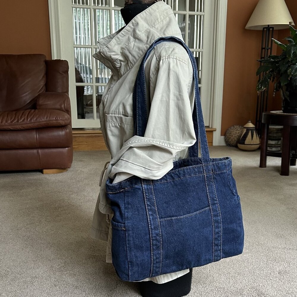 New DARK INDIGO DENIM Tote Bag Shoulder Bag👜